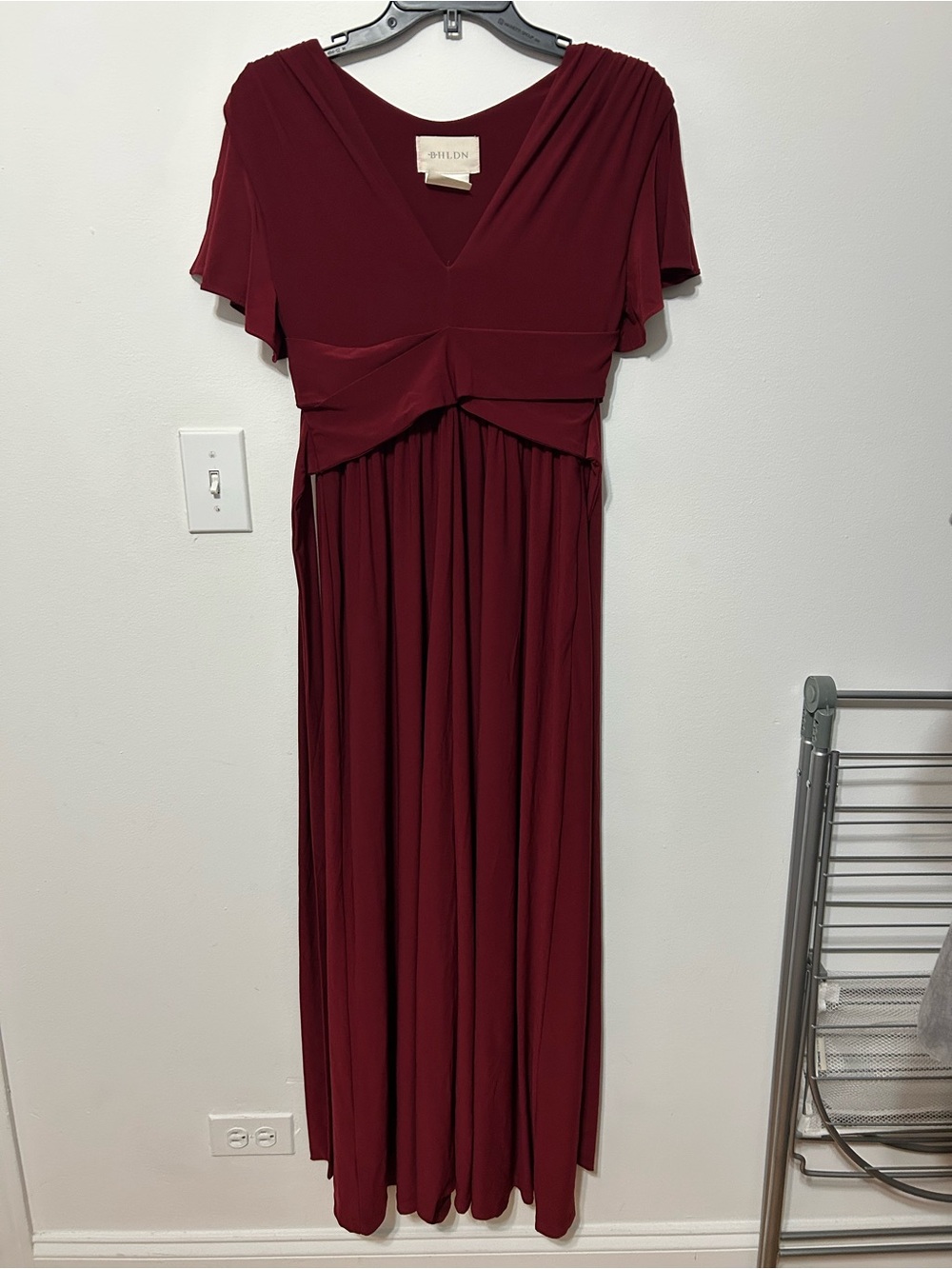 BHLDN Burgundy V-Neck Maxi Dress